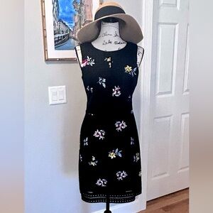 Ann Taylor black eyelet dress with floral embroidery, fully lined. Size 4